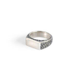Sterling Silver Men's Signet Ring with Hammered Texture