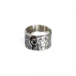 Sterling Silver Men's Chunky Half Skull Textured Wide Band