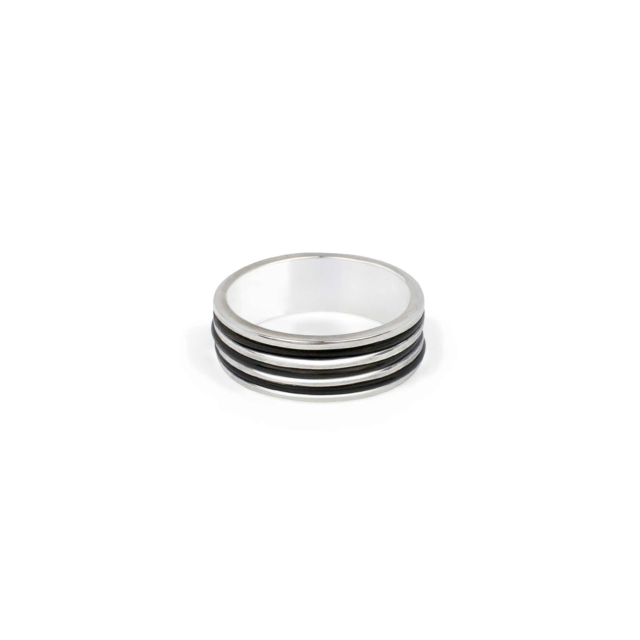 Sterling Silver Men's Wide Band Ring with artificial elephant Hair - Image 2