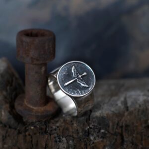 Sterling Silver Men's Signet Coin Eagle Ring