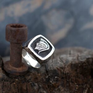 Sterling Silver Signet style Ring with Spartan Helmet